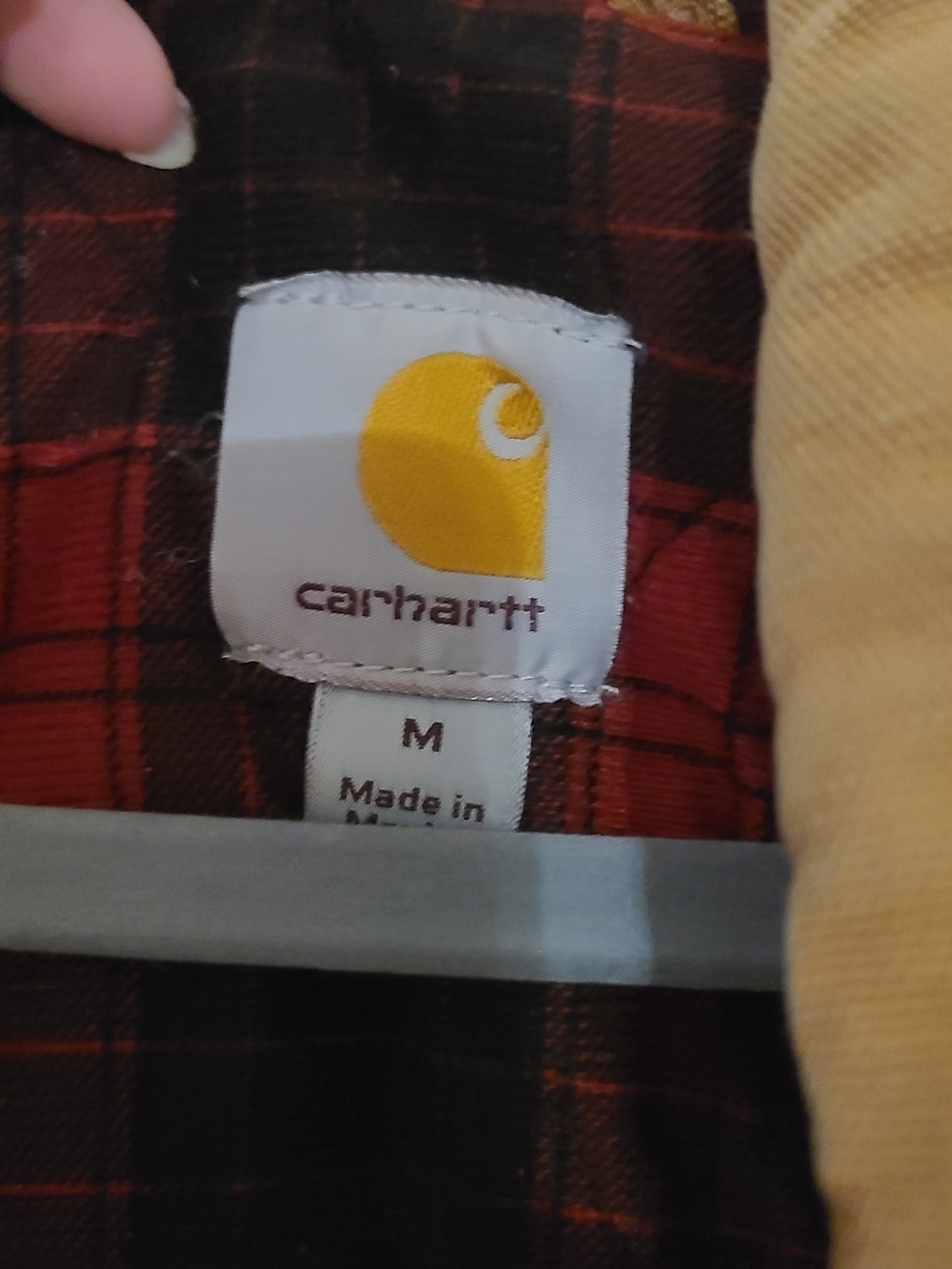 Carhartt Tan Hooded Work Jacket with Red Plaid Lining - Picture 3 of 8
